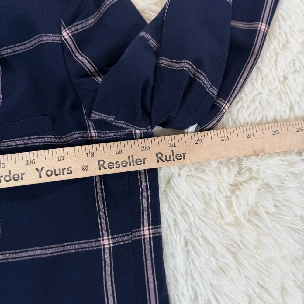 Leith Plaid Blazer Women's Medium Navy Blue Pink‎ Career Officewear Jacket Corp - Picture 4 of 12